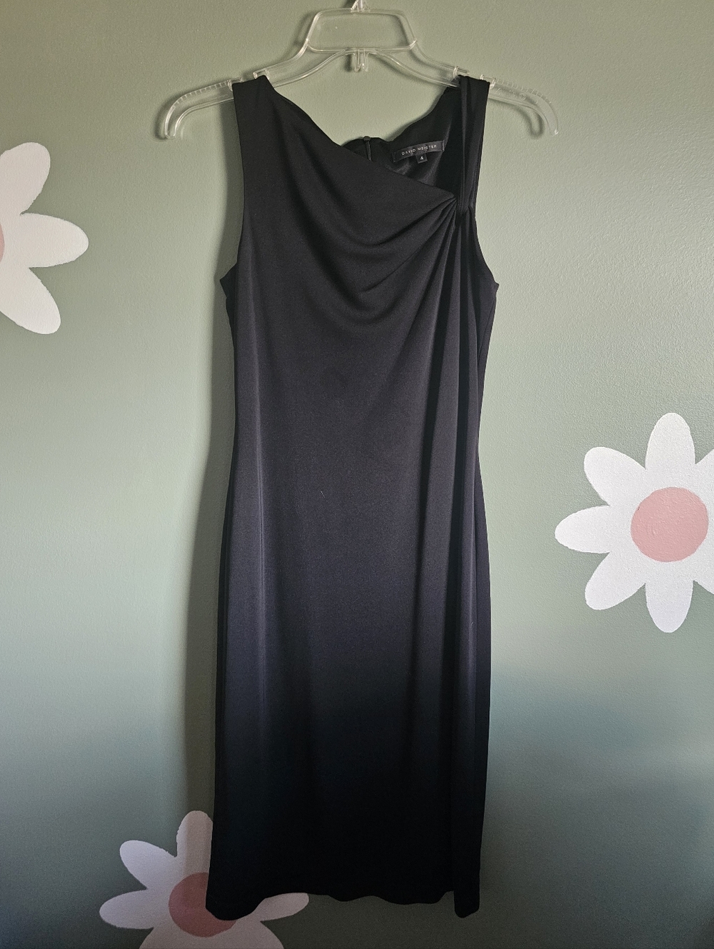 David Meister Black Sleeveless Draped Midi Dress